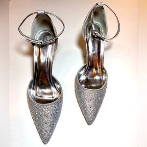 Women's Size 10 Rhinestone High Heels Stiletto with Ankle Straps, Silver